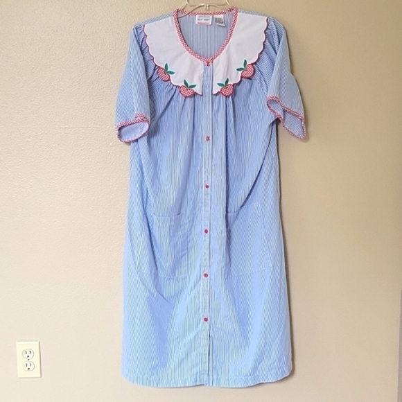 Kelly Reed Vintage Striped Apple Applique Button Front Nightgown - Size Medium - Picture 1 of 9